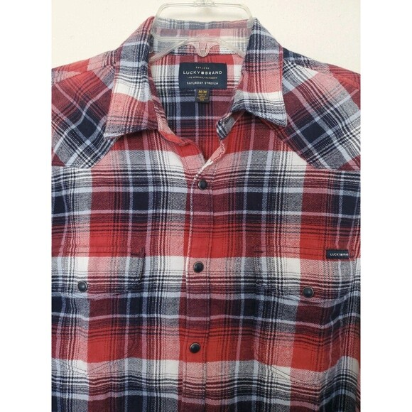 Lucky Brand Shirt Mens M Pearl Snap Saturday Stretch Flannel Western Plaid Bloke - Picture 4 of 16
